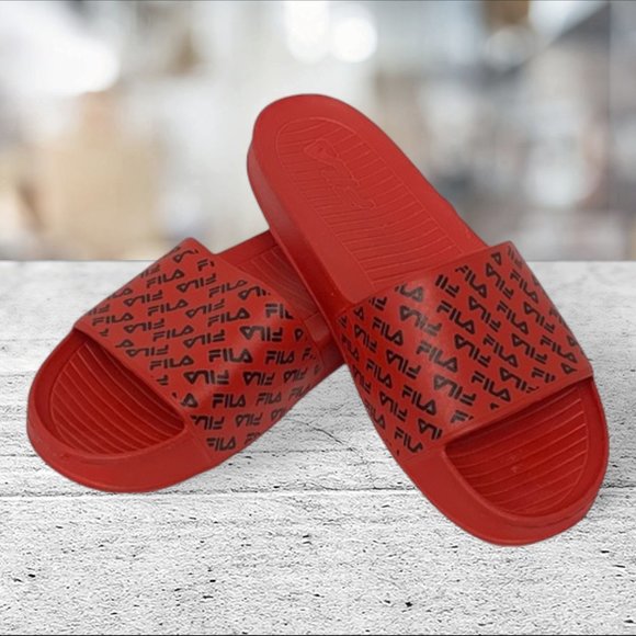 Fila Red With Black Logo Slides Men’s Size M 12 - Picture 1 of 8